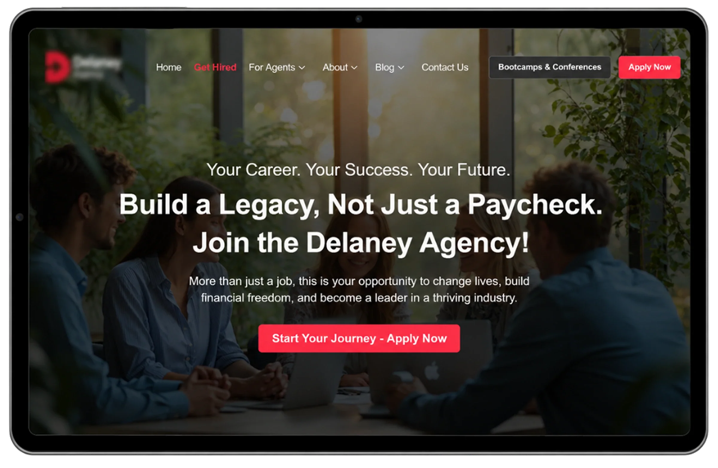 Careers page hero with the headline Build a Legacy, Not Just a Paycheck and a Start Your Journey, Apply Now button.